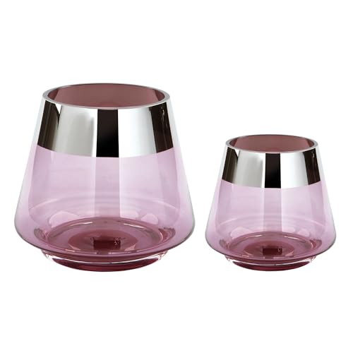 FINK Teelichthalter Set Jona 2-teilig - Kerzenglas Windlichter Glas Set - Kerzengläser Farben: Rosa/Silber - Höhe 9/13 cm von Fink