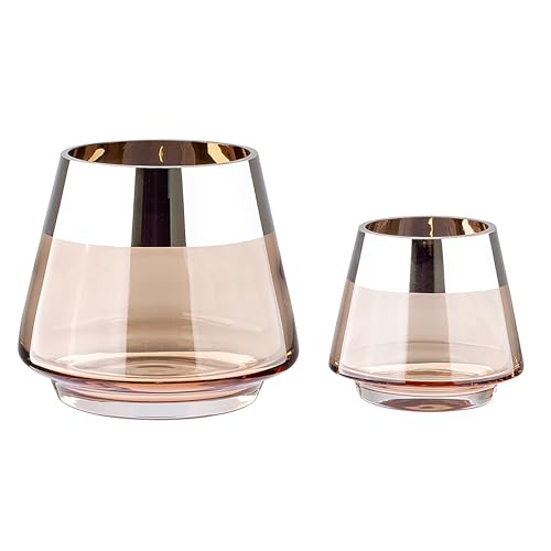 FINK Teelichthalter Set Jona 2-teilig - Kerzenglas Windlichter Glas Set - Kerzengläser Farben: Sand/Silber - Höhe 9/13 cm von Fink