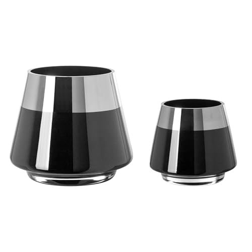 FINK Teelichthalter Set Jona 2-teilig - Kerzenglas Windlichter Glas Set - Kerzengläser Farben: Schwarz/Silber - Höhe 9/13 cm von Fink