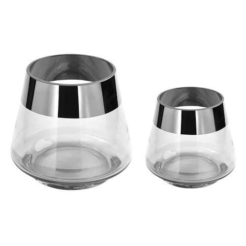 FINK Teelichthalter Set Jona 2-teilig - Kerzenglas Windlichter Glas Set - Kerzengläser Farben: klar/Silber - Höhe 9/13 cm von Fink