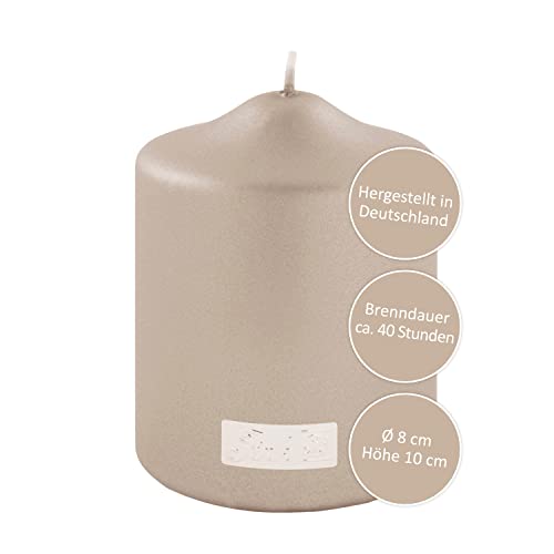 FINK kleine Stumpenkerze - für Windlichte Kerzenständer Laternen - lange Brenndauer ca 40 cm - grau braun taupe - 10 cm Ø 8 cm von Fink