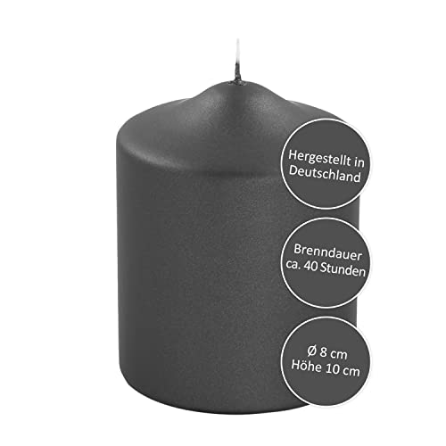 FINK kleine Stumpenkerze - für Windlichte Kerzenständer Laternen - lange Brenndauer ca 40 Stunden - schwarz - 10 cm Ø 8 cm von Fink