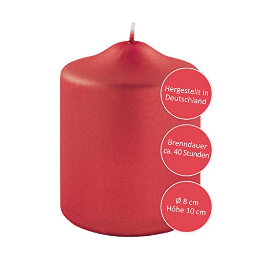 FINK kleine Stumpenkerze - für Windlichte Kerzenständer Laternen - lange Brenndauer ca 40 Stunden - rot - 10 cm Ø 8 cm von Fink