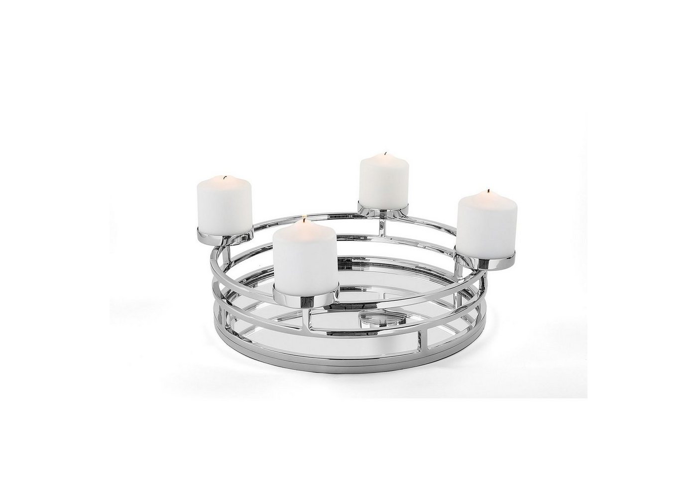 Fink Adventskranz MODENA Adventsleuchter - silber - Edelstahl - D.38cm - Adventskranz, Kerzenhalter für 4 Stumpenkerzen - Weihnachtsdeko - Deko - Tablett von Fink
