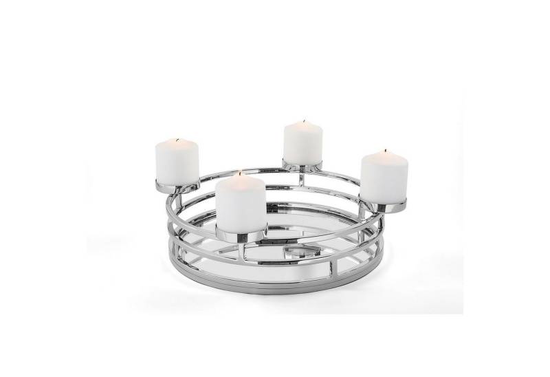 Fink Adventskranz MODENA Adventsleuchter - silber - Edelstahl - D.38cm - Adventskranz, Kerzenhalter für 4 Stumpenkerzen - Weihnachtsdeko - Deko - Tablett von Fink