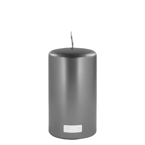 Fink Candle Stumpenkerze Metallic aus Paraffin in der Farbe Grau, Maße: 8cm x 8cm x 15cm, 123742 von Fink