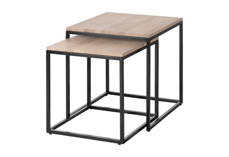 Fink Beistelltisch NOVO Beistelltisch 2er Set - H.45cm x B.45cm - schwarz - Eiche /Stahl (Dekotisch - kleiner Tisch), Moderner Sofatisch: Vielseitiger Ablagetisch & Couchtisch für Zuhause von Fink