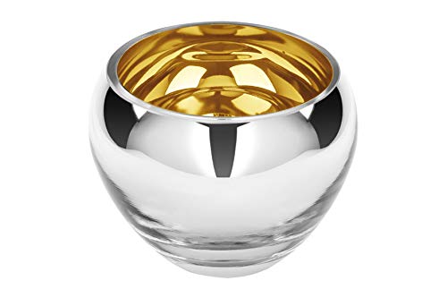 Fink COLORE Teelichthalter Glas silberfarben spülmaschinengeeignet, Größe: 9 cm, Durchmesser: 12 cm, 115050, Gold, 9 x 12 cm von Fink