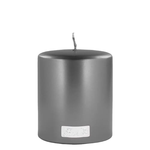 Fink Candle Stumpenkerze Metallic aus Paraffin in der Farbe Grau, Maße: 8cm x 8cm x 10cm, 123741 von Fink