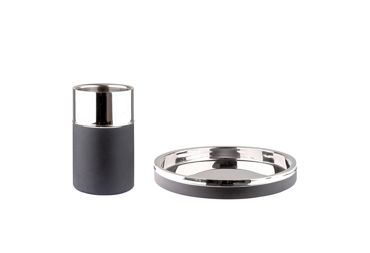 Fink Cocktail-Set ANDOR - Tablett + Kühler aus Edelstahl - silber-grau - Servierset, (2er Set, 2 Stück), Geschenkset - Flaschenkühler - Dekotablett - Flaschenhalter Dekoplatte von Fink