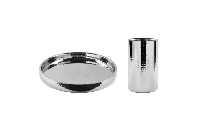 Fink Cocktail-Set KALAS - Tablett + Kühler aus Edelstahl - silber - Servier- und Dekoset, (Barset bestehend aus Weinkühler und Tablett, 2er Set), Geschenkset - Flaschenkühler - Dekotablett Dekoplatte - Flaschenhalter von Fink