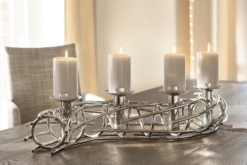 Fink - Adventskranz - Leuchter - 4-flammig - vernickelt - Silber - Metall - Länge 86cm - Weihnachten Fink - Adventskranz - Leuchter - 4-flammig - vernickelt - Silber - Metall - Länge 86cm - Weihnachten von Fink