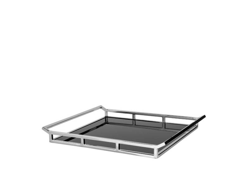 Fink Dekotablett PIANO Tablett - schwarz, silber - Edelstahl Glas - H. 5cm x B. 40cm (Serviertablett - Tableau), Servierbrett/Trageplatte: Vielseitiges Abstellbrett & Servierplatte von Fink