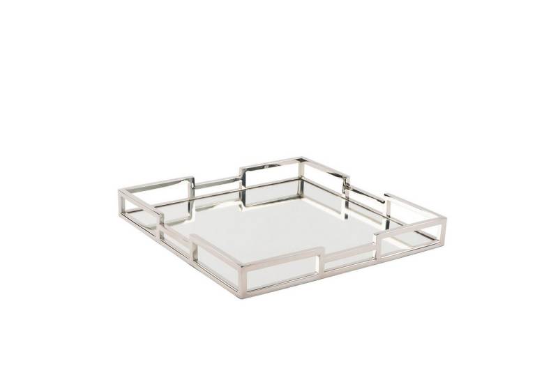 Fink Dekotablett HOMMAGE Tablett + Spiegeleinsatz - silber Edelstahl - H.5cm x B.40cm (1xTablett m. Spiegeleinsatz, 1 St., Dekotablett - Kerzentablett), Serviertablett Deko Tablett - Elegante Servierplatte Dekoplatte von Fink