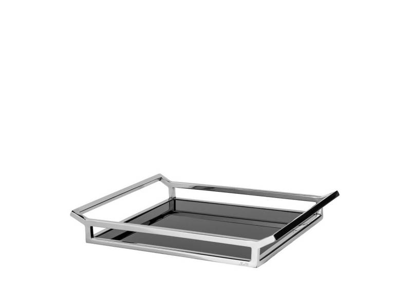 Fink Dekotablett PIANO Tablett - H. 5cm x L. 36cm - schwarz/silber - Edelstahl/Glas (Serviertablett - Tableau), Elegantes Serviertablett & Deko Tablett - Vielseitige Servierplatte von Fink