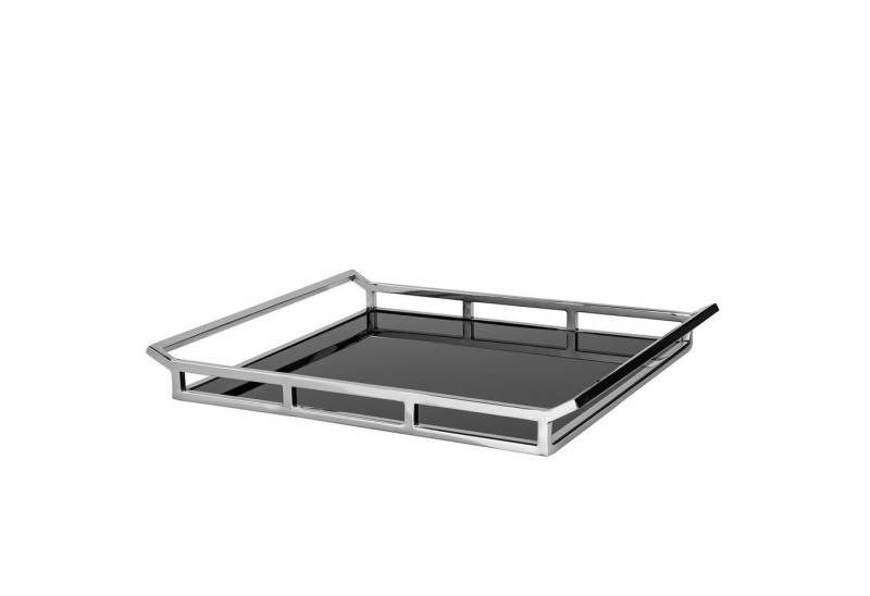 Fink Dekotablett PIANO Tablett - schwarz, silber - Edelstahl Glas - H. 5cm x B. 40cm (1xTablett, 1 St., Serviertablett - Tableau), Servierbrett/Trageplatte: Vielseitiges Abstellbrett & Servierplatte von Fink