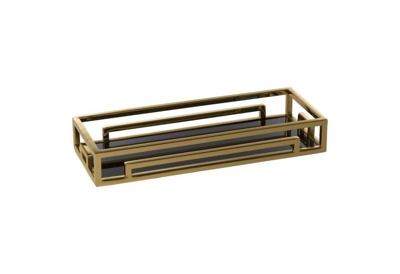 Fink Dekotablett MERANO Tablett - gold, schwarz - Edelstahl, Glas - H. 6cm x B. 15cm (1 St., Serviertablett - Tableau), Multifunktionales Servierbrett - Perfekt als Abstellbrett/Brettchen von Fink