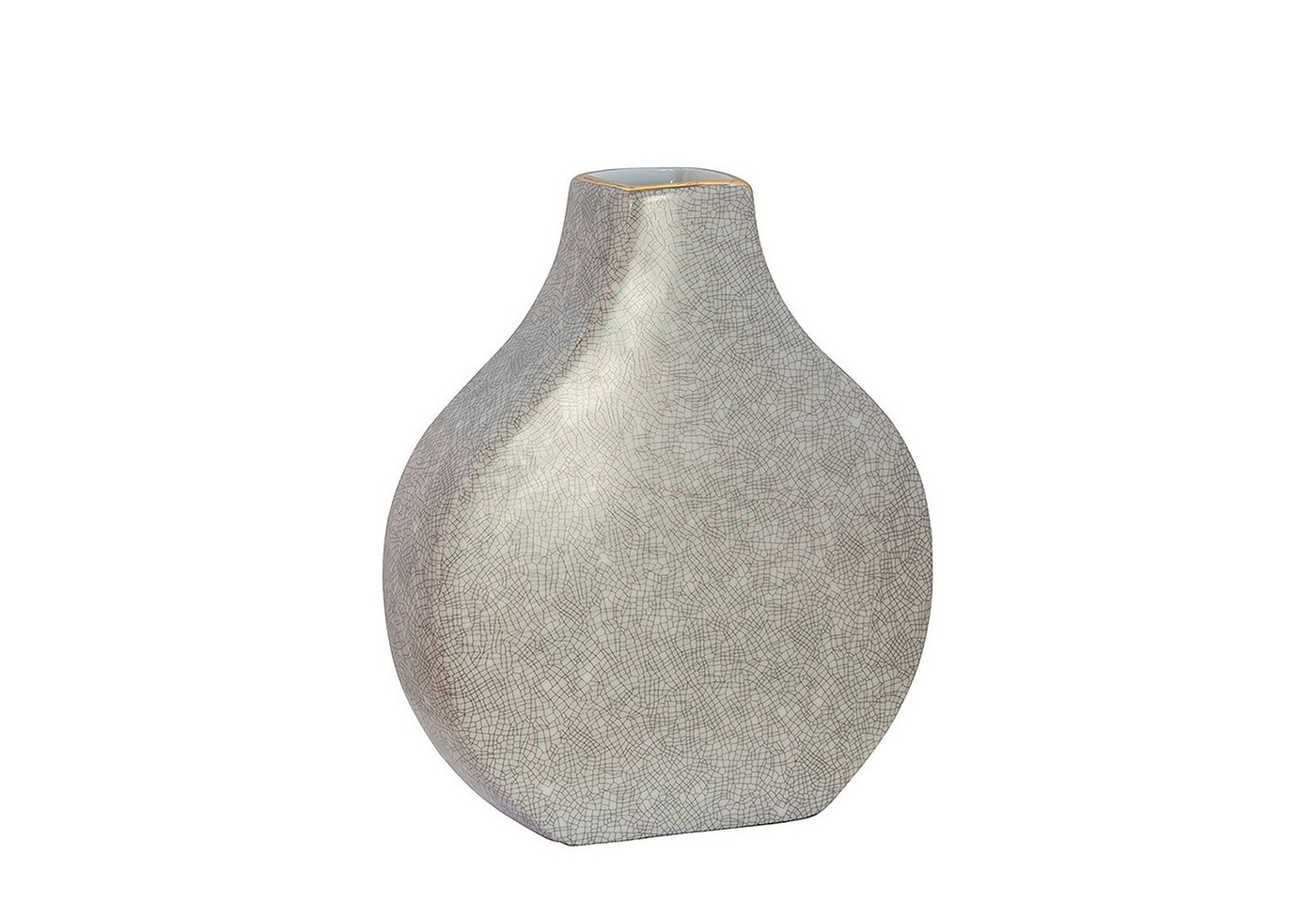 Fink Dekovase Vase MINTA - hellgrau - Porzellan - H.23cm x B.19,5cm x T.6cm, Handbemalter goldfarbener Rand - Durchmesser Öffnung ca. 4x4,5 cm von Fink