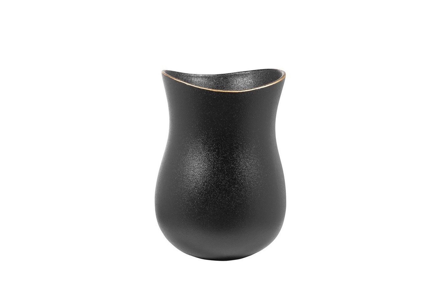 Fink Dekovase Vase OPERA - schwarz - Keramik - H.26cm x Ø 17cm, Handbemalter goldfarbener Rand - Durchmesser Öffnung: ca. 15,5 x15cm von Fink