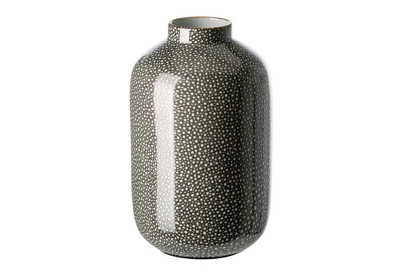 Fink Dekovase Vase ROY - grau/weiß - Porzellan - H.21cm x Ø 12cm, Handbemalter goldfarbener Rand von Fink