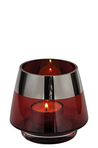 Fink - Jona - Teelichthalter - Windlicht - Rot - mit Platinrand - Glas - Mundgeblasen - Maße (ØxH): 11 x 9 cm von Fink