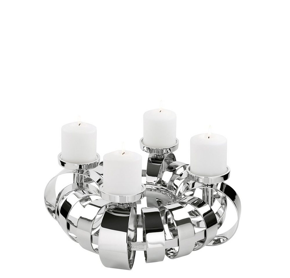 Fink Kerzenleuchter ANELLO Kerzenleuchter - silber - Aluminium/Eisen - H. 18,5cm x B. 40cm (Zylinderkerzenhalter - Kerzenteller), Eleganter Teelichthalter Kerzenständer - Leuchter & Kerzenhalter Set von Fink