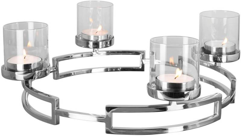 Fink Kerzenleuchter HOMMAGE, Weihnachtsdeko (1 St), silberfarben - aus Edelstahl und Glas, 4-flammig, Adventsleuchter von Fink