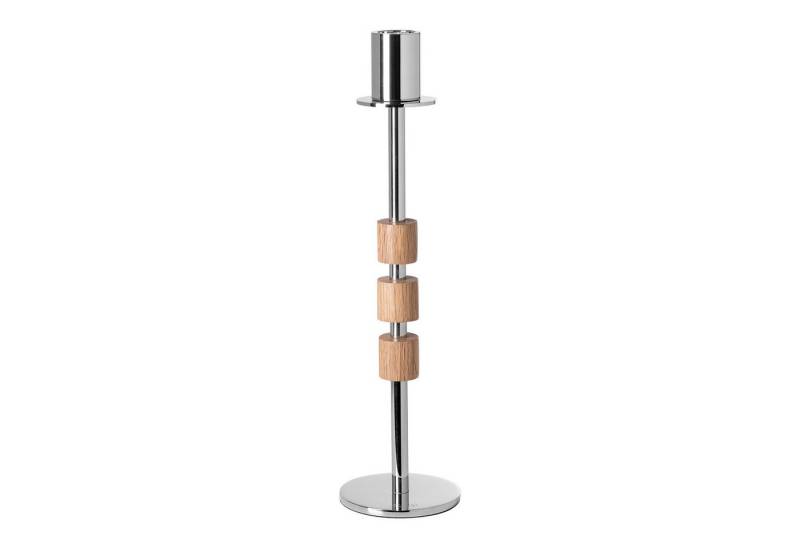 Fink Kerzenleuchter PORTERO Leuchter - braun/silber - Alu/Edelstahl/Eiche - H. 36cm x Ø9cm (1x Leuchter, Kandelaber - Armleuchter), Kerzenständer Kerzenhalter Lichterhalter Lichtträger von Fink