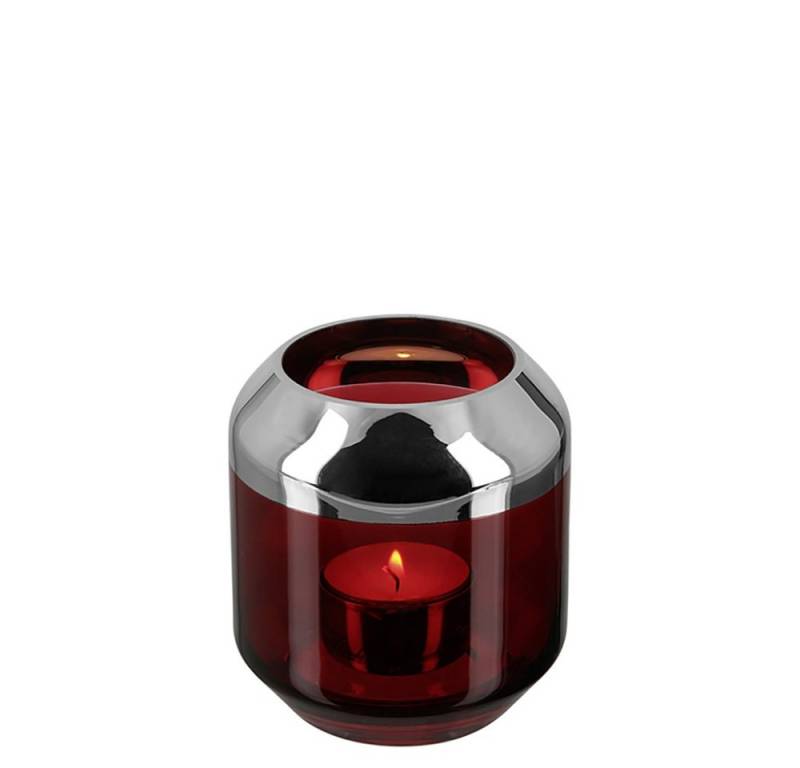 Fink Kerzenständer FINK Teelichthalter Smilla - rot-silber - H. 9cm x B. 9cm x D. 9cm von Fink
