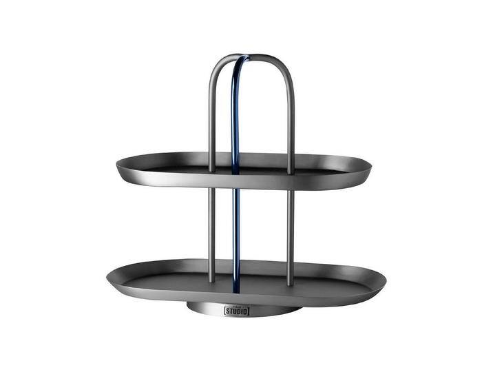 Fink Studio Etagere UPPER EAST 2er Etagere - blau-grau - Edelstahl - H. 27cm x B. 31cm, Edelstahl ; lackiert, (1x Etagere, Etagere - Cupcake Ständer - Servierplatte - Tortenplatte) von Fink