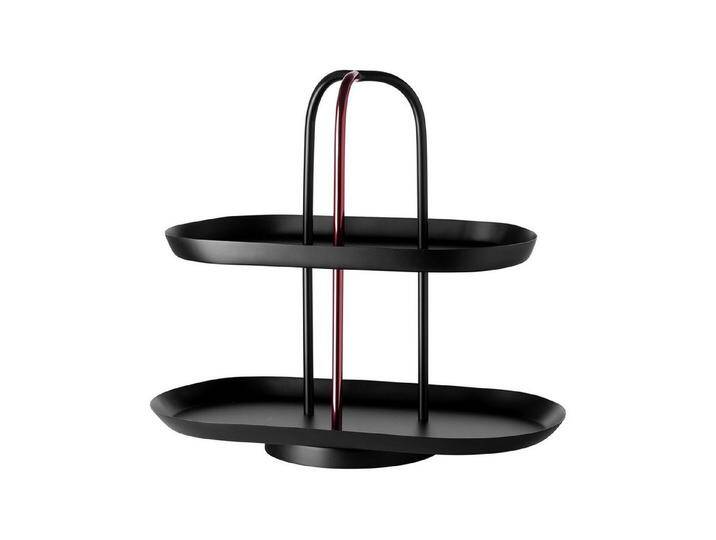 Fink Studio Etagere UPPER EAST 2er Etagere - rot-schwarz - Edelstahl - H. 27cm x B. 31cm, pulverbeschichtet, (1x Etagere, Etagere - Cupcake Ständer - Servierplatte - Tortenplatte) von Fink