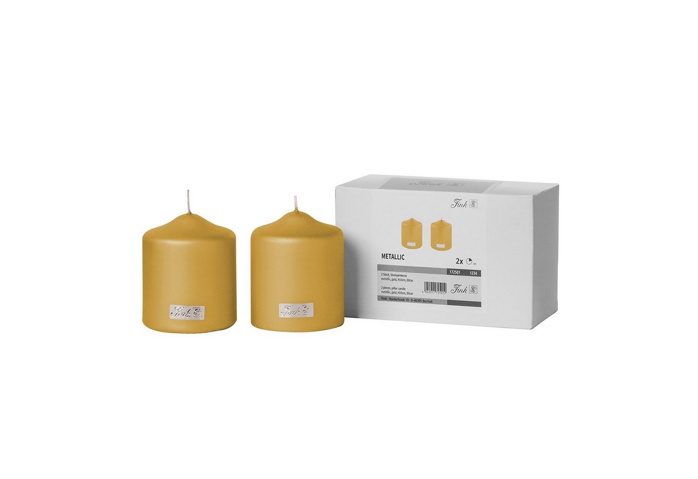 Fink Stumpenkerze CANDLE 2er Set Stumpenkerzen - goldfarben - Paraffin - H. 10cm x B.8cm (1-tlg., Dicke Kerzen - Großkerzen), Säulenkerzen Blockkerzen Zylinderkerzen - Elegante Standkerzen Fink Stumpenkerze CANDLE 2er Set Stumpenkerzen - goldfarben - Paraffin - H. 10cm x B.8cm (1-tlg., Dicke Kerzen - Großkerzen), Säulenkerzen Blockkerzen Zylinderkerzen - Elegante Standkerzen von Fink