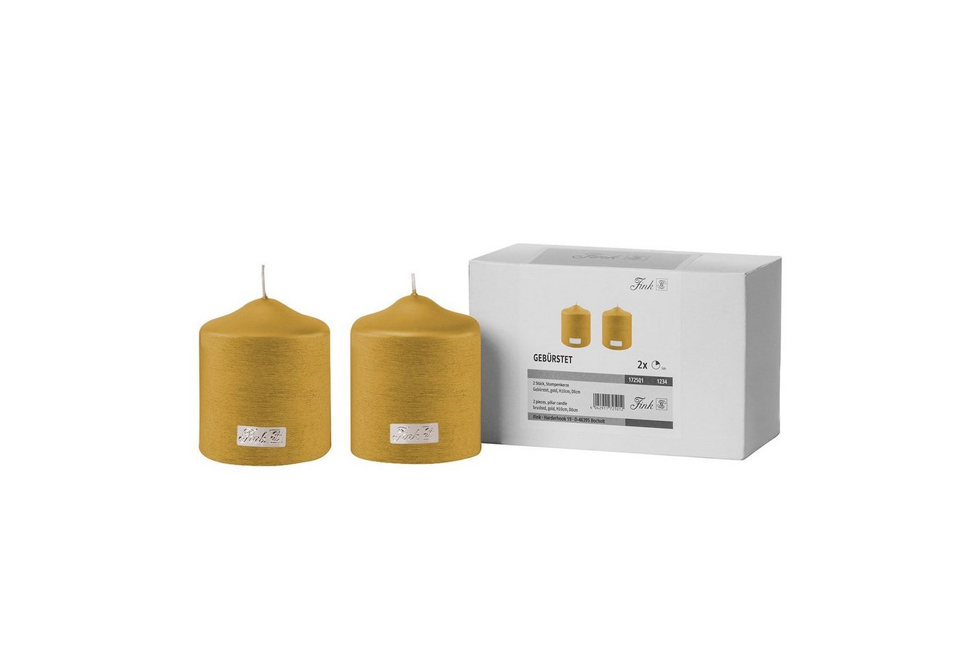 Fink Stumpenkerze CANDLE 2er Set Stumpenkerzen - gold - Paraffin - H. 10cm x B. 8cm (Dicke Kerzen - Großkerzen), Säulenkerzen Blockkerzen Zylinderkerzen - Elegante Standkerzen von Fink