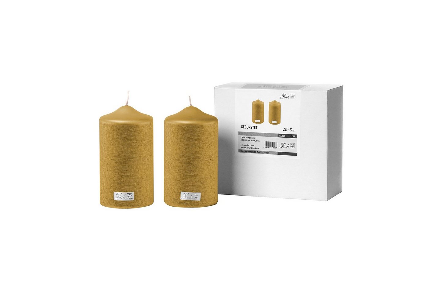 Fink Stumpenkerze CANDLE 2er Set Stumpenkerzen - gold - Paraffin - H. 15cm x B. 8cm (Dicke Kerzen - Großkerzen), Säulenkerzen Blockkerzen Zylinderkerzen - Elegante Standkerzen von Fink