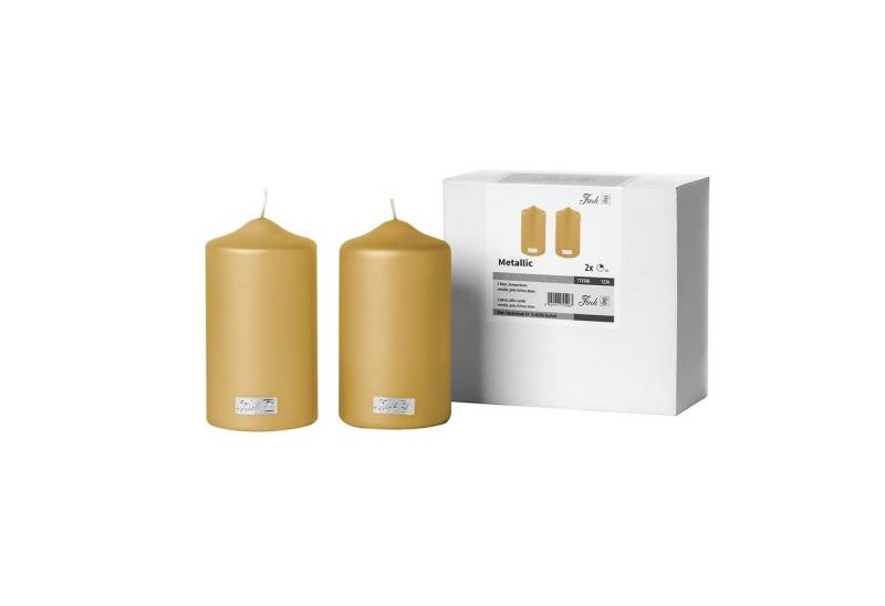 Fink Stumpenkerze CANDLE 2er Set Stumpenkerzen - gold - Paraffin - H. 15cm x B. 8cm (Dicke Kerzen - Großkerzen), Säulenkerzen Blockkerzen Zylinderkerzen - Elegante Standkerzen von Fink