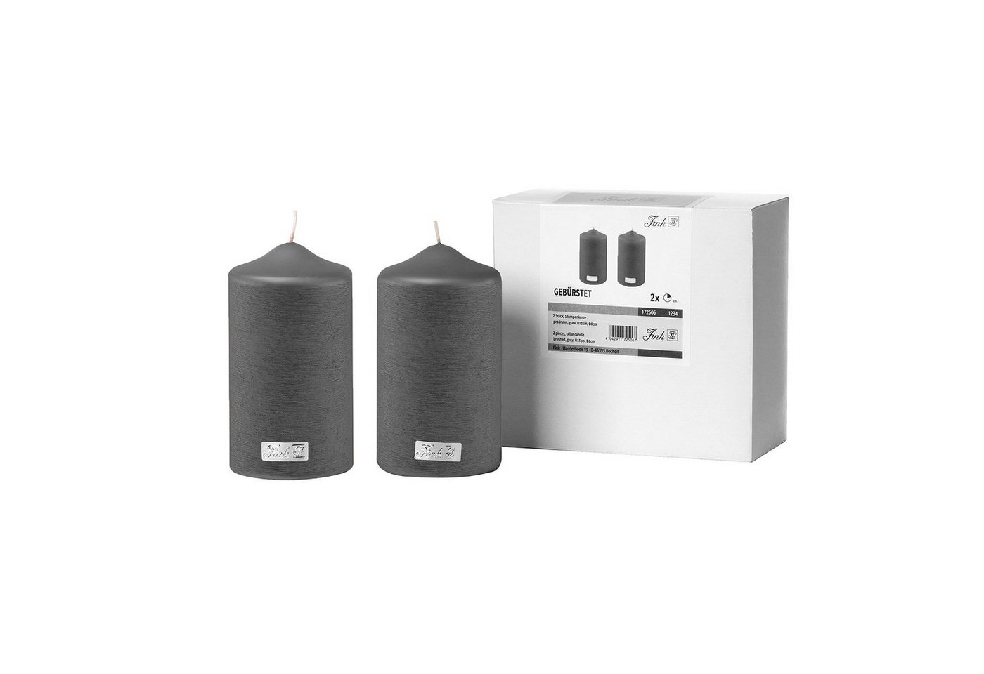 Fink Stumpenkerze CANDLE 2er Set Stumpenkerzen - grau - Paraffin - H. 15cm x B. 8cm (1-tlg., Dicke Kerzen - Großkerzen), Säulenkerzen Blockkerzen Zylinderkerzen - Elegante Standkerzen von Fink