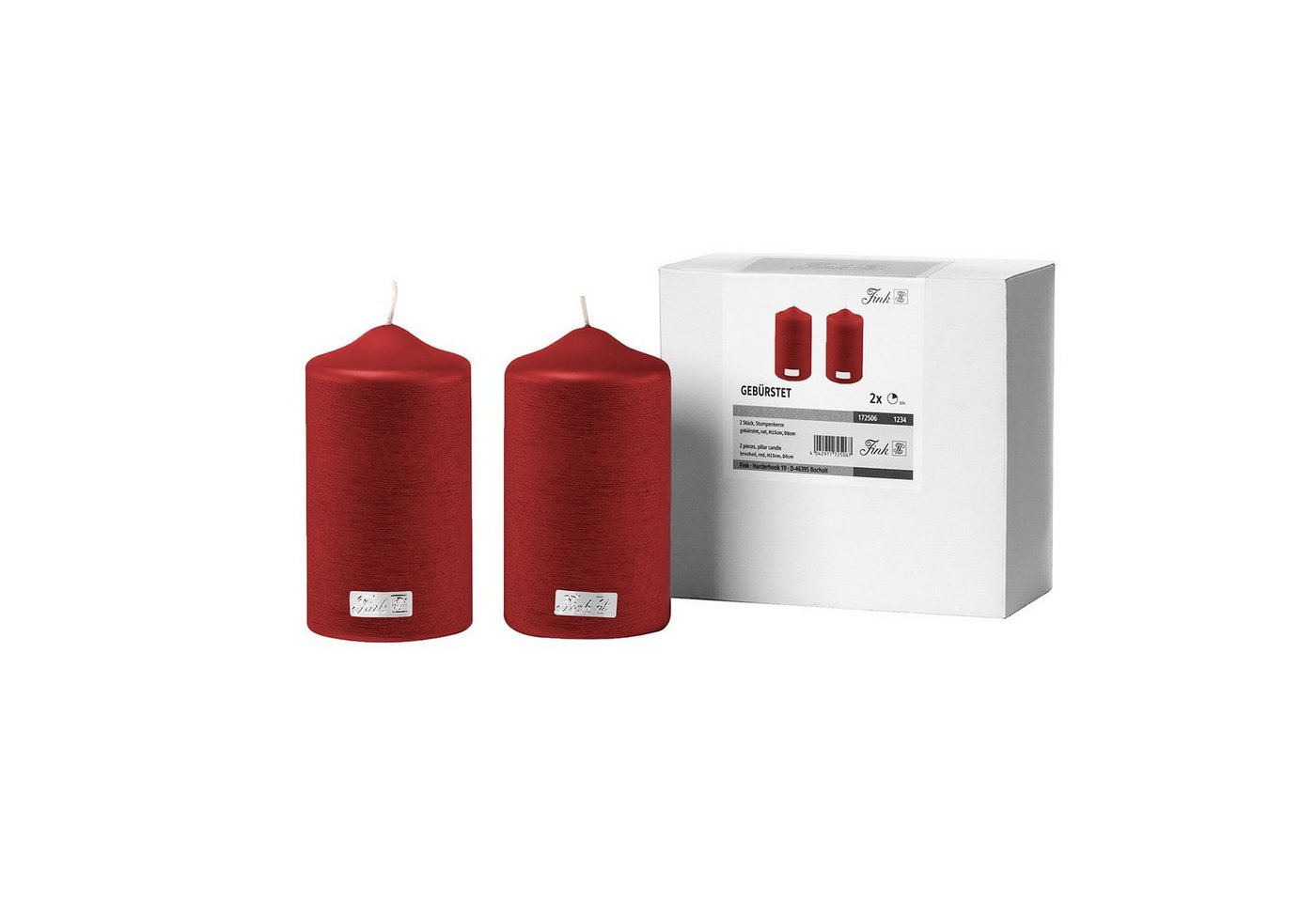 Fink Stumpenkerze CANDLE 2er Set Stumpenkerzen - rot - Paraffin - H. 15cm x B. 8cm (1-tlg., Dicke Kerzen - Großkerzen), Säulenkerzen Blockkerzen Zylinderkerzen - Elegante Standkerzen von Fink