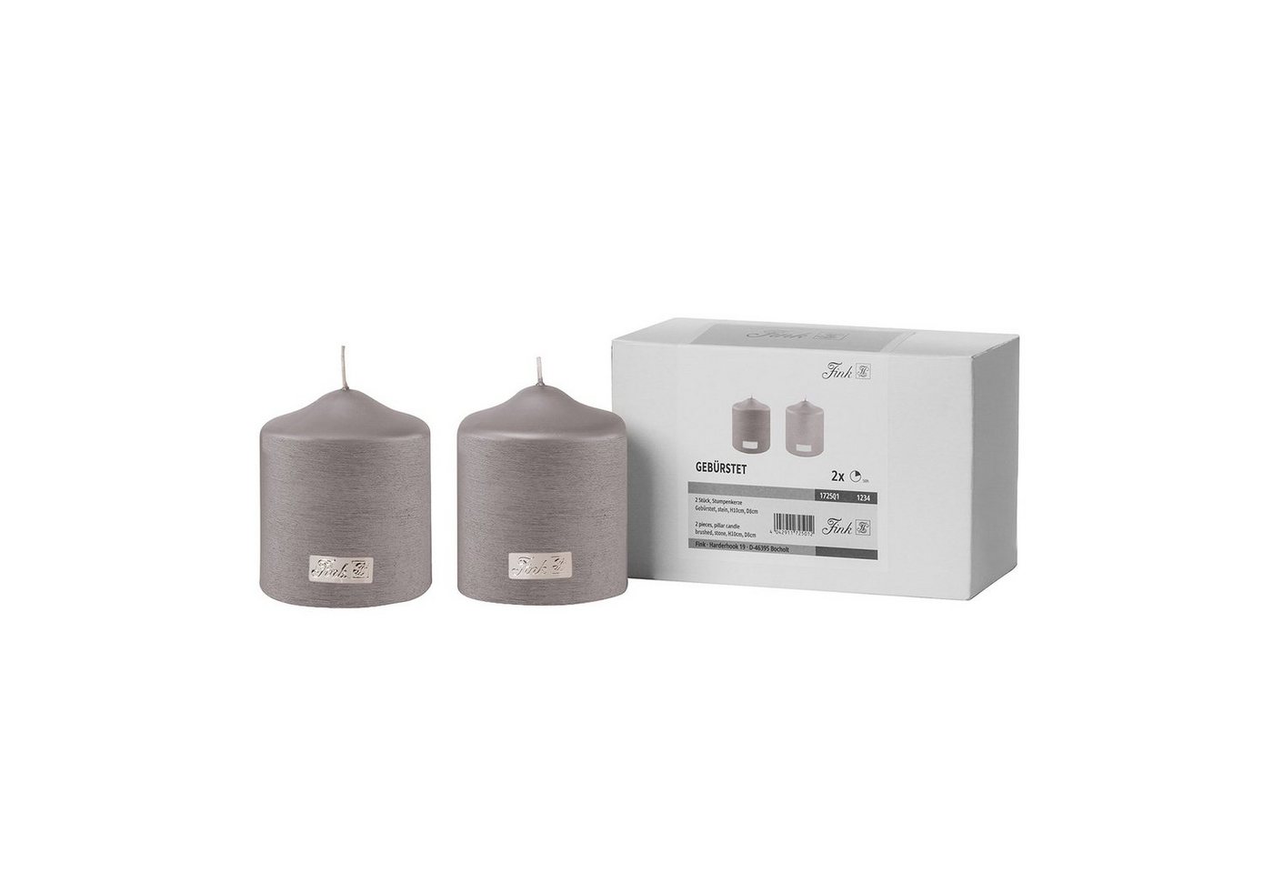 Fink Stumpenkerze CANDLE 2er Set Stumpenkerzen - stein - Paraffin - H. 10cm x B. 8cm (Dicke Kerzen - Großkerzen), Säulenkerzen Blockkerzen Zylinderkerzen - Elegante Standkerzen von Fink