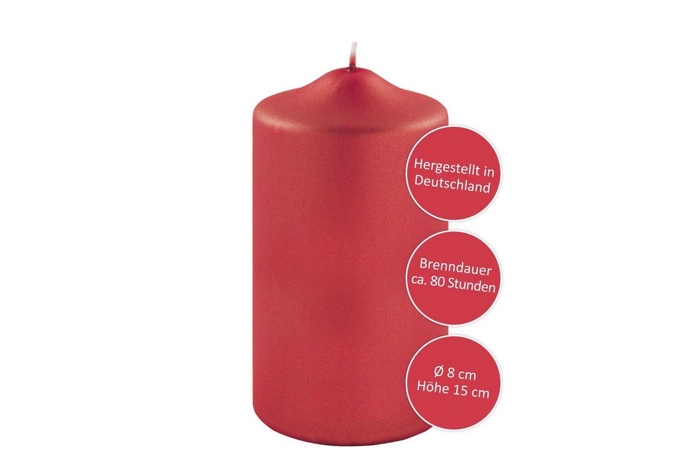 Fink Stumpenkerze FINK Stumpenkerze Candle - rot - H. 15cm x B. 8cm x D. 8cm (1 Stück) von Fink