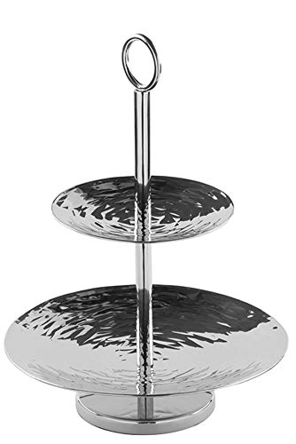 Fink TOBAGO 2er Etagere aus gehämmertem Edelstahl in der Farbe Silber, Durchmesser: 24cm, Höhe: 39cm, 155485 von Fink