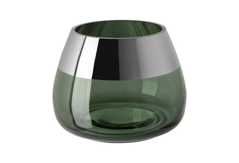 Fink Teelichthalter BELLA Teelichthalter - H.11,6cm x D.15cm - Glas - dunkelgrün/silber (1xTeelichthalter, 1 St., Leuchte - Geschenk für Frauen), Edles Glas-Windlicht: Kerzenhalter für Stumpenkerzen & Kerzenleuchter von Fink
