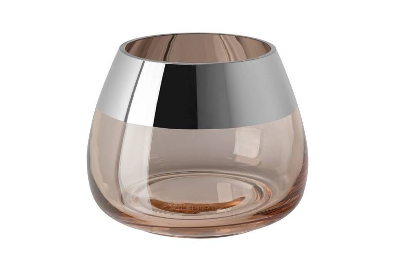 Fink Teelichthalter BELLA Teelichthalter - H.11,6cm x D.15cm - Glas - sand/silberfarben (1xTeelichthalter, 1 St., Leuchte - Geschenk für Frauen), Edles Glas-Windlicht: Kerzenhalter für Stumpenkerzen & Kerzenleuchter von Fink