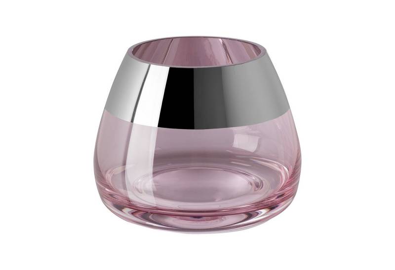 Fink Teelichthalter BELLA Teelichthalter - H.8,5cm x D.11cm - Glas - rose/silberfarben (1xTeelichthalter, 1 St., Leuchte - Geschenk für Frauen), Edles Glas-Windlicht: Kerzenhalter für Stumpenkerzen & Kerzenleuchter von Fink