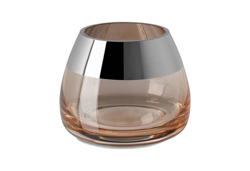 Fink Teelichthalter BELLA Teelichthalter - H.8,5cm x D.11cm - Glas - sand/silberfarben (1xWindlicht, 1 St., Leuchte - Geschenk für Frauen), Edles Glas-Windlicht: Kerzenhalter für Stumpenkerzen & Kerzenleuchter von Fink