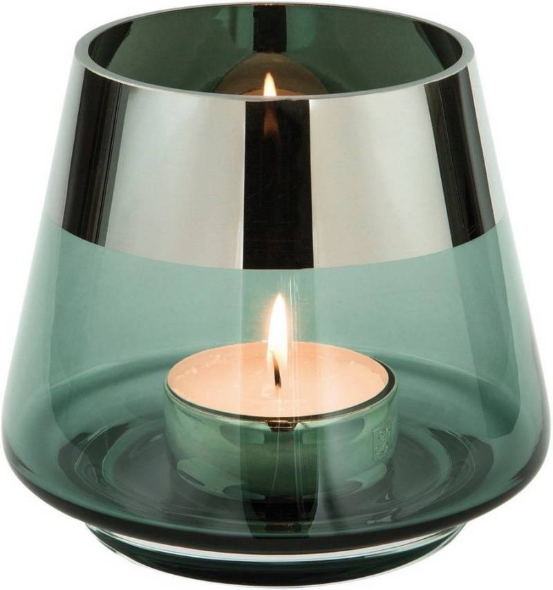 Fink Teelichthalter JONA (1 St), Kerzenhalter aus Glas, mundgeblasen, mit foliertem silberfarbenem Rand von Fink