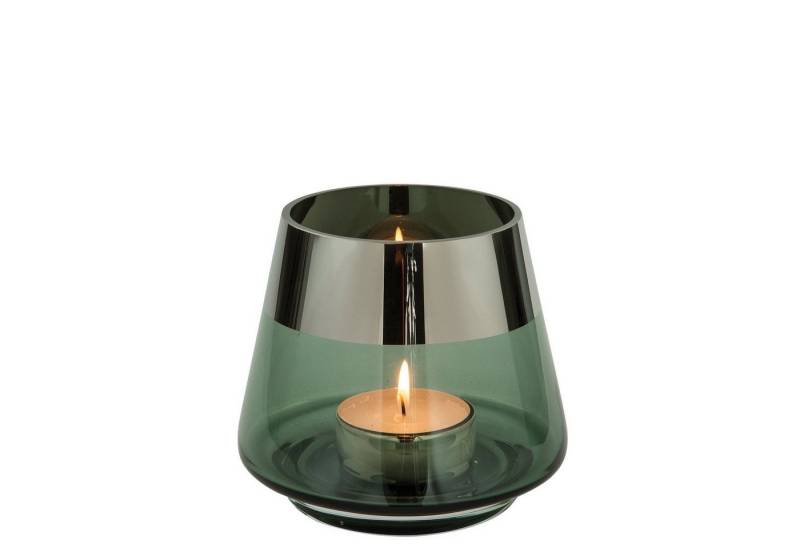 Fink Teelichthalter JONA Teelichthalter - H.13cm x D.15cm - Glas - dunkelgrün/silber (1xTeelichthalter, 1 St., Leuchte - Geschenk für Frauen), Windlicht Teelicht Kerzenhalter - Eleganter Kerzenleuchter für Zuhause von Fink