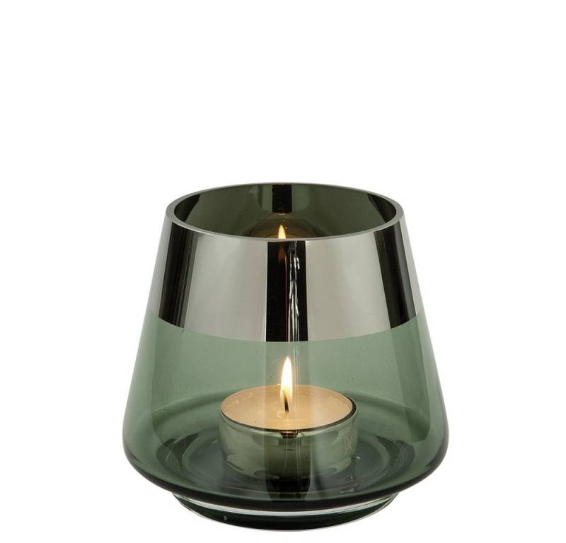 Fink Teelichthalter JONA Teelichthalter - H.13cm x D.15cm - Glas - dunkelgrün/silber (Teelichtglas - Teelichtkerzenhalter), Windlicht Teelicht Kerzenhalter - Eleganter Kerzenleuchter für Zuhause von Fink