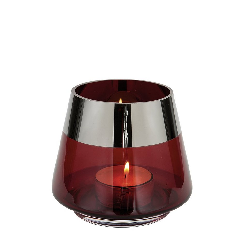 Fink Teelichthalter JONA Teelichthalter - H.13cm x D.15cm - rot /silberfarben - Glas (Teelichtglas - Teelichtkerzenhalter), Dekoleuchte - Kerzenhalter - Windlicht - Dekolicht - Stimmungslicht von Fink