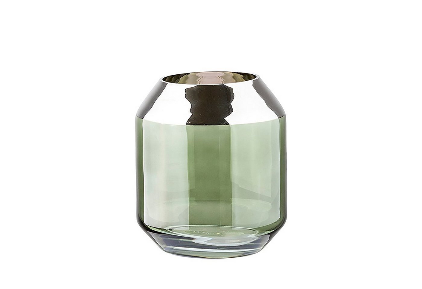 Fink Teelichthalter Teelichthalter / Vase SMILLA - dunkelgrün - Glas - H.14cm x B.12cm, mundgeblasen - folierter silberfarbener Rand - Ø Öffnung: 9,5 cm von Fink