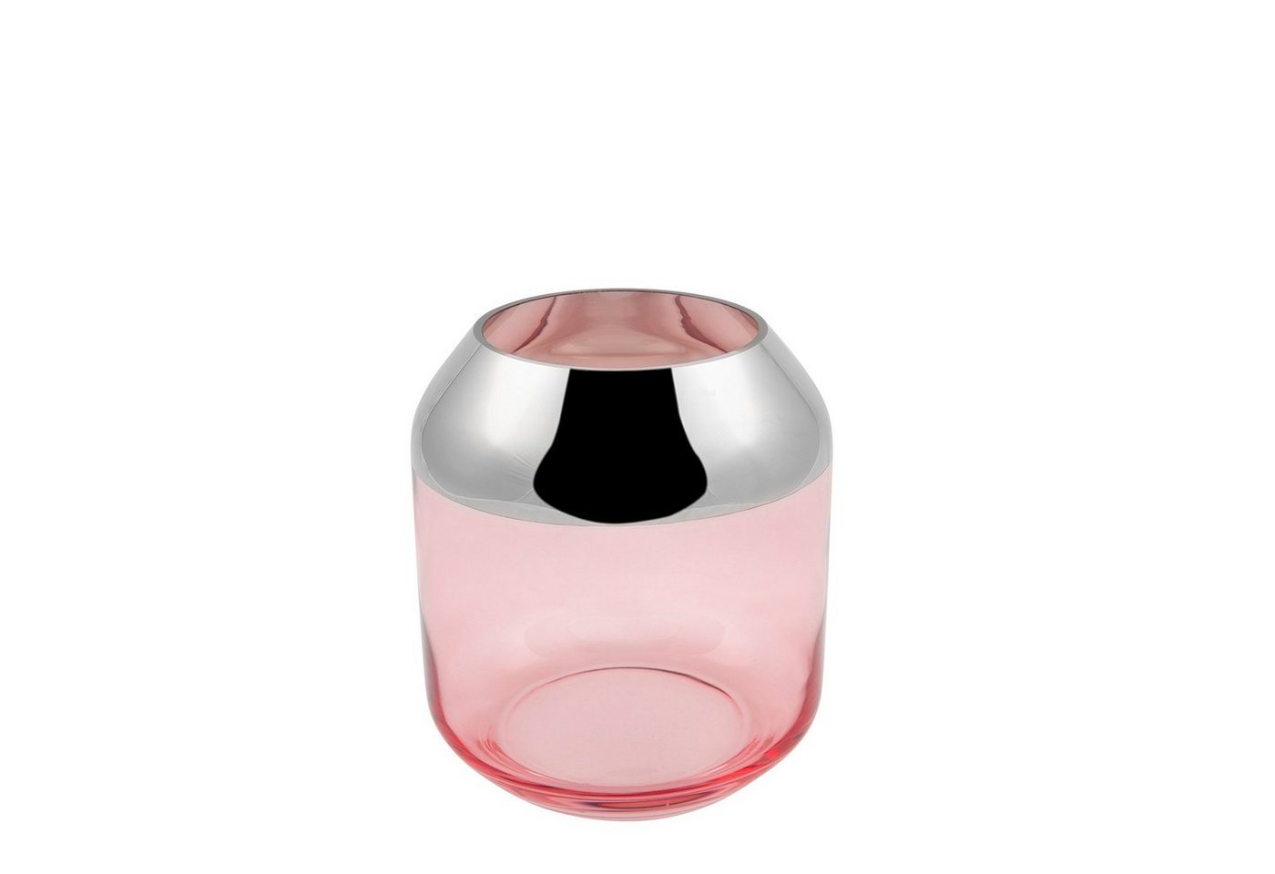 Fink Teelichthalter Teelichthalter / Vase SMILLA - rosa - Glas - H.20,6cm x Ø 18,5cm, mundgeblasen - folierter silberfarbener Rand - Ø Öffnung: 11,5 cm von Fink
